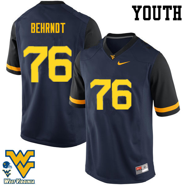 Youth #76 Chase Behrndt West Virginia Mountaineers College Football Jerseys-Navy
